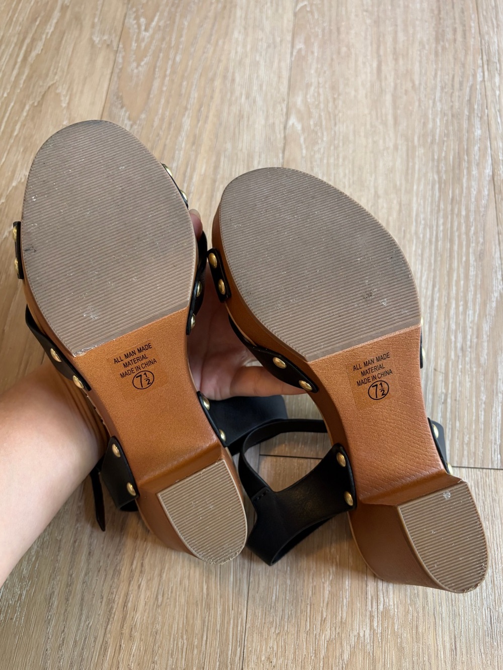 Black & Tan Cross-Strap Block Heel Sandals - Picture 7 of 8